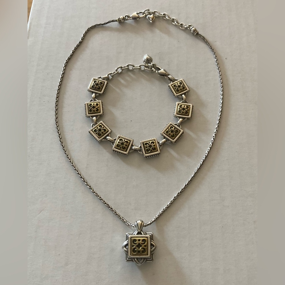 BRIGHTON Reversible Silver & Gold Tone Necklace & Bracelet Set